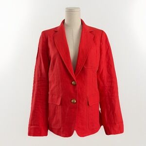 J. Crew Rhodes Linen Blazer Womens 10 Red Gold Metal Button Nautical Old Money